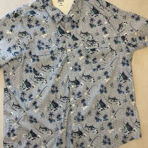 Izod Blue Tropical Print Casual Shirt
